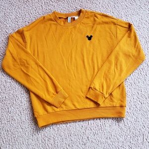Cute Disney x H&M Cotton Sweatshirt Black Mickey Mouse Icon Mustard Yellow
